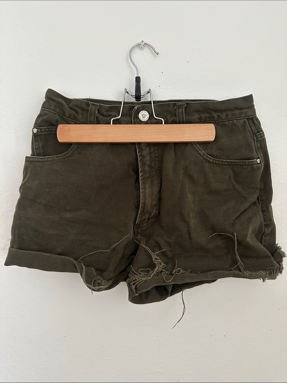 Versace Jeans Olive Green Denim Shorts
